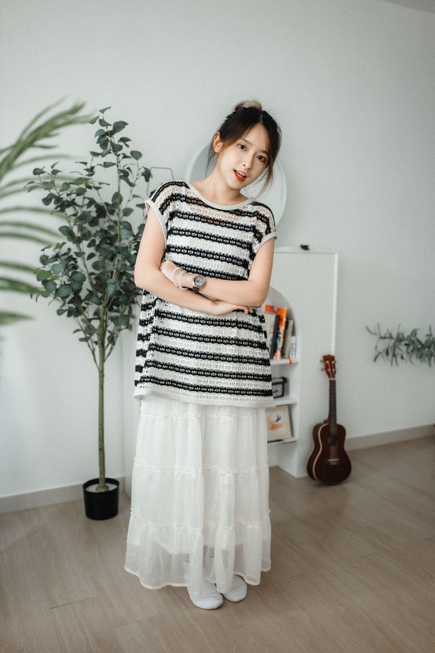 OVERSIZE洞洞條紋VEST|2色入