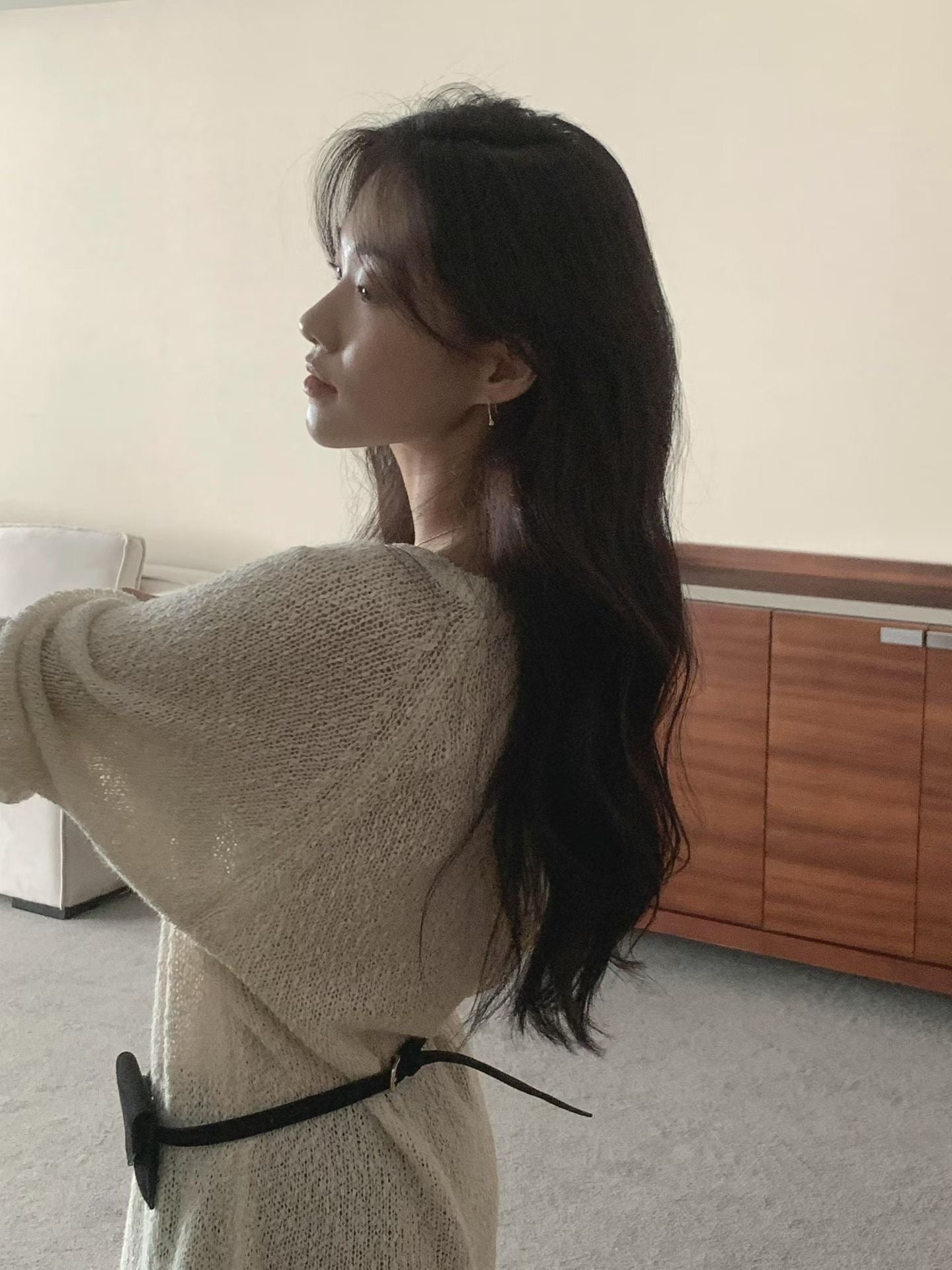 粗呢花羊毛寬身針織上衣|1色入