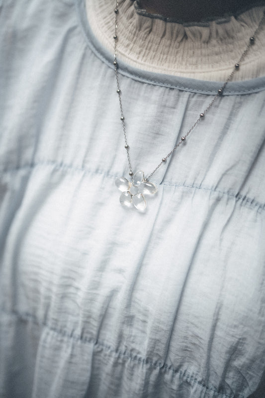 透明花朵銀珠頸鏈|2色入