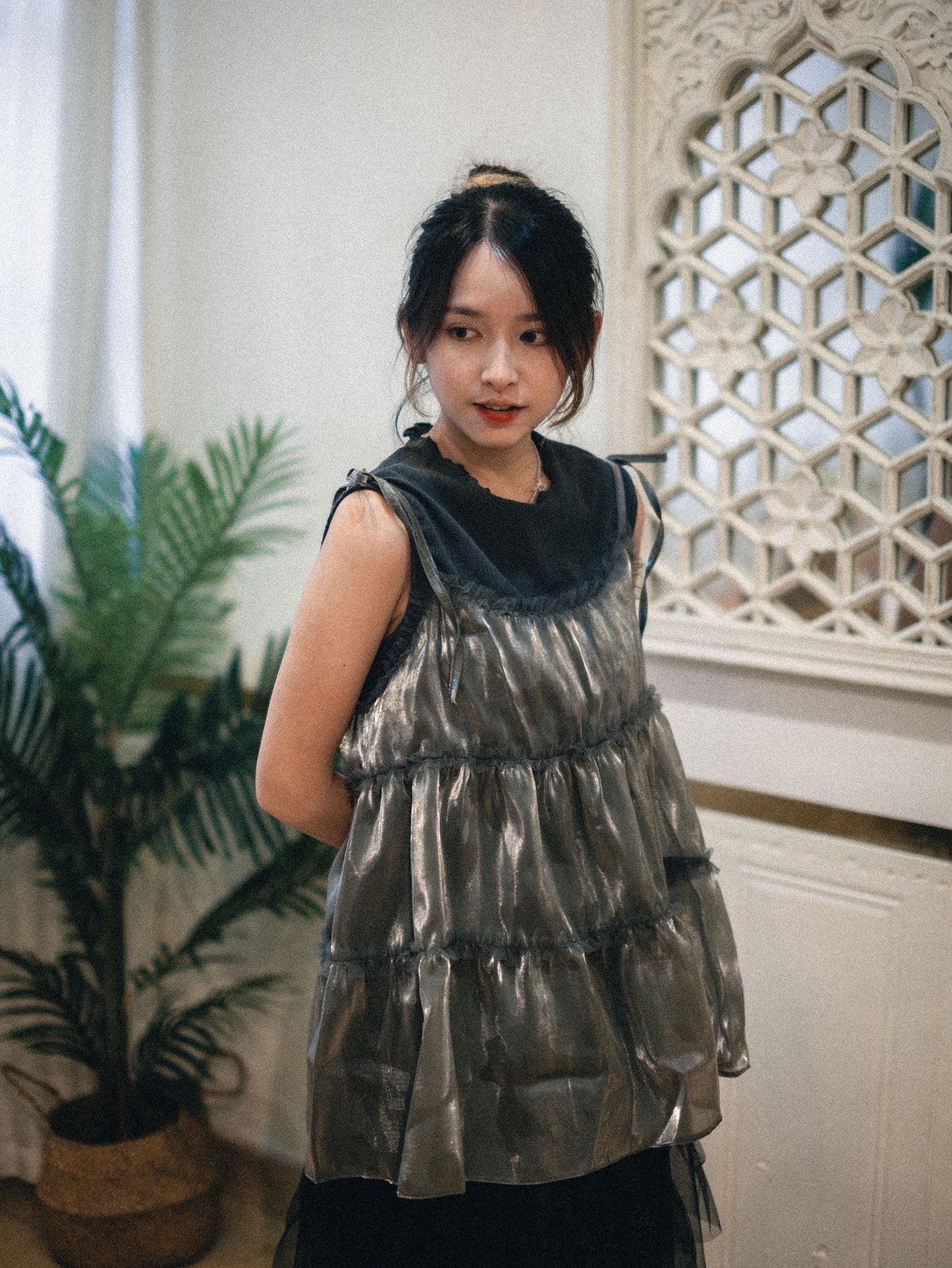 2ways珠光ruffle綁帶背心|4 colors