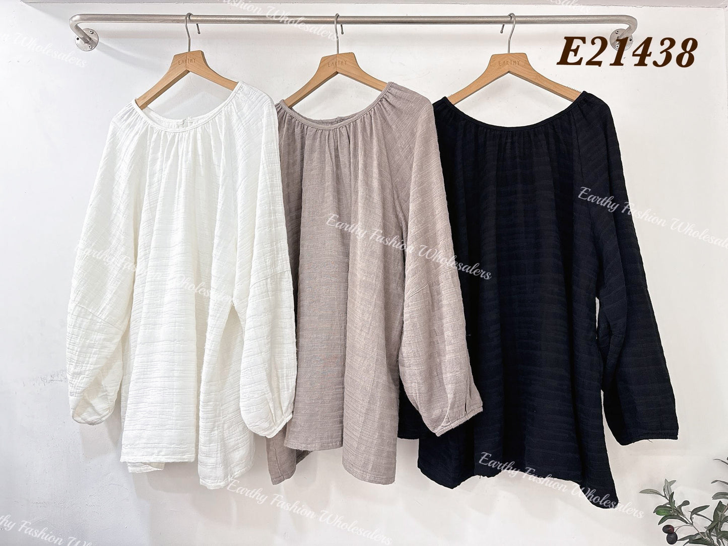 棉麻壓摺泡泡袖上衣|3色入