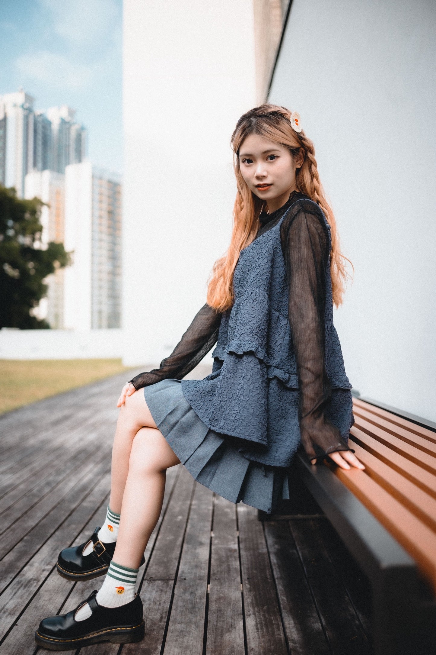 蝴蝶綁繩腰帶百褶短裙|2色入