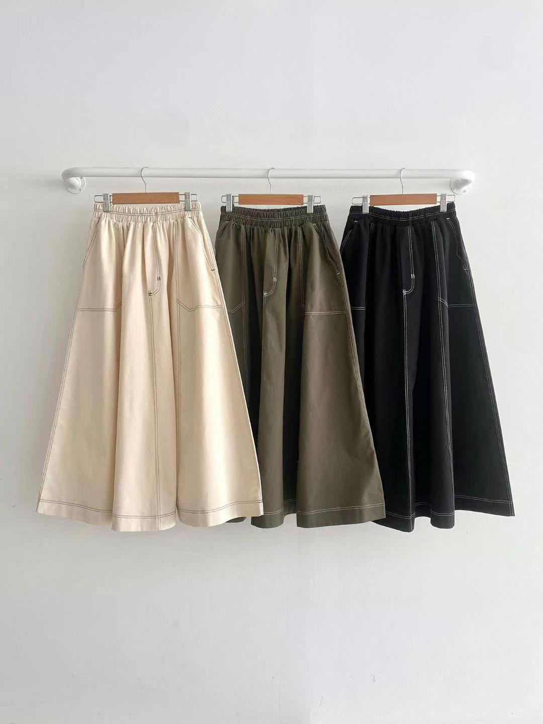 顯瘦裙形!橡筋頭明線A字裙|3色入