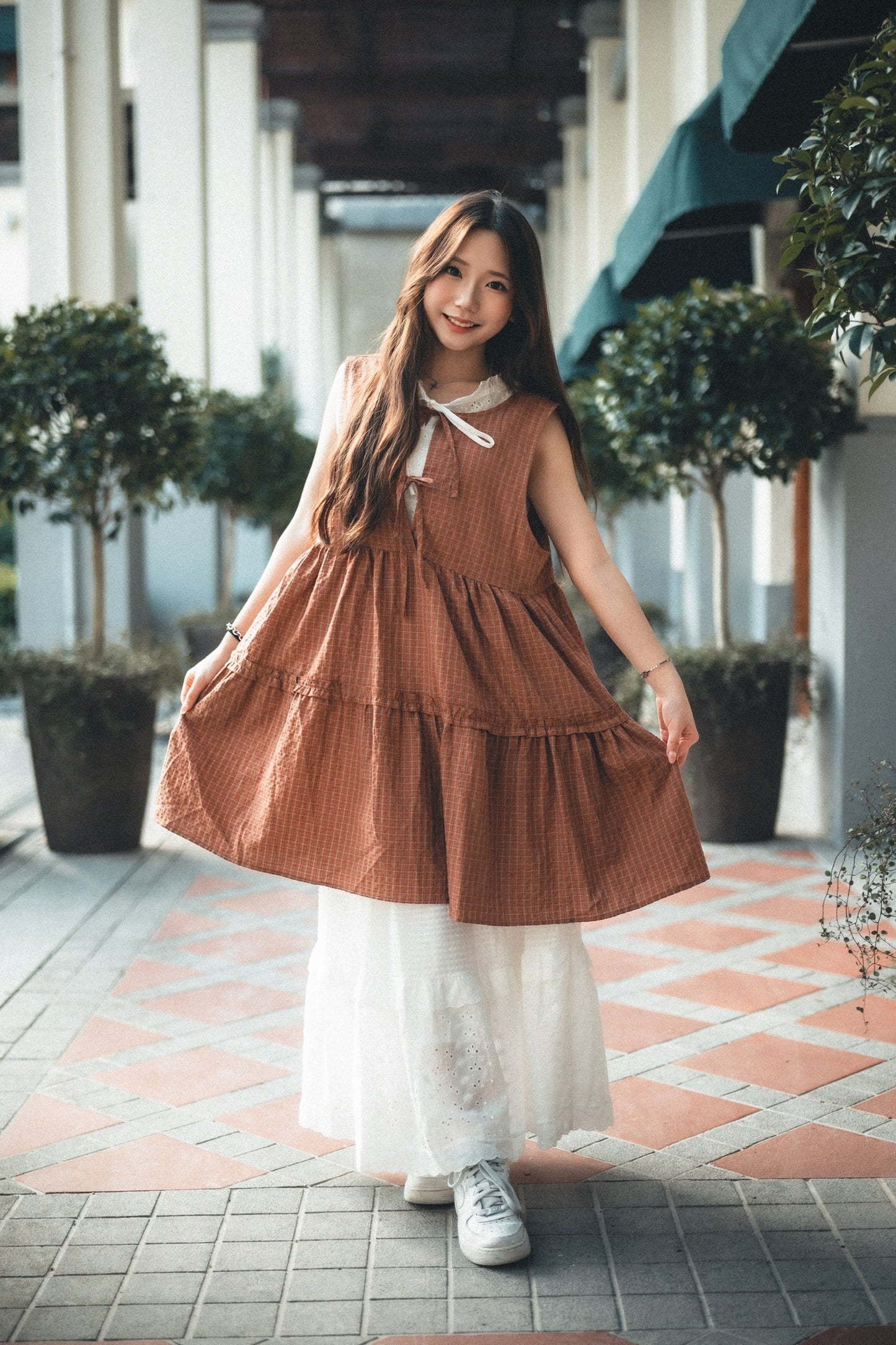 小花邊領𖥧⁺. 綁結通花背心vest|1色入