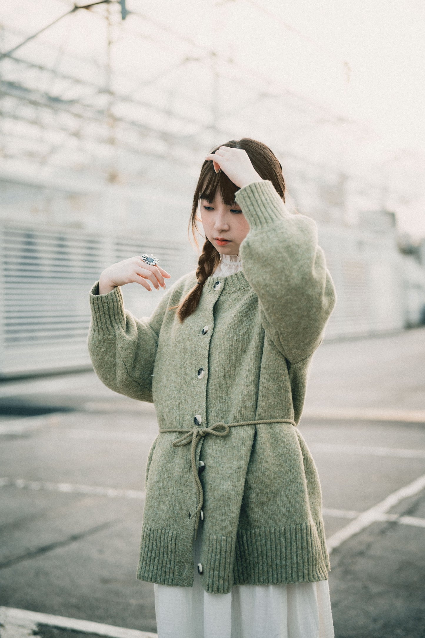 馬海毛觸感針織開襟衫搭配腰帶|5色入