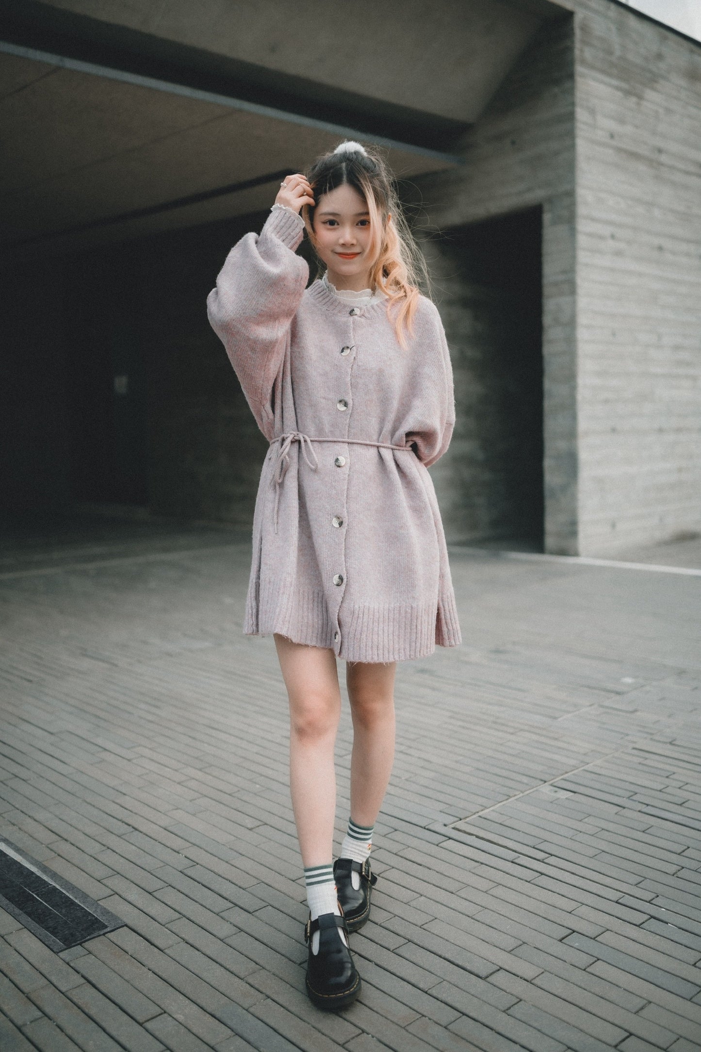 馬海毛觸感針織開襟衫搭配腰帶|5色入