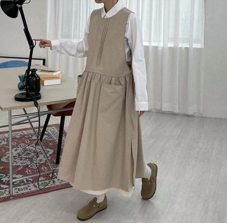 風琴摺紋側綁帶棉麻背心OPS|2色入