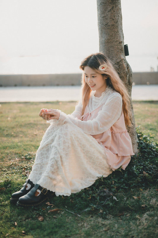 凹凸心形雕紋桃絨長裙|2色入