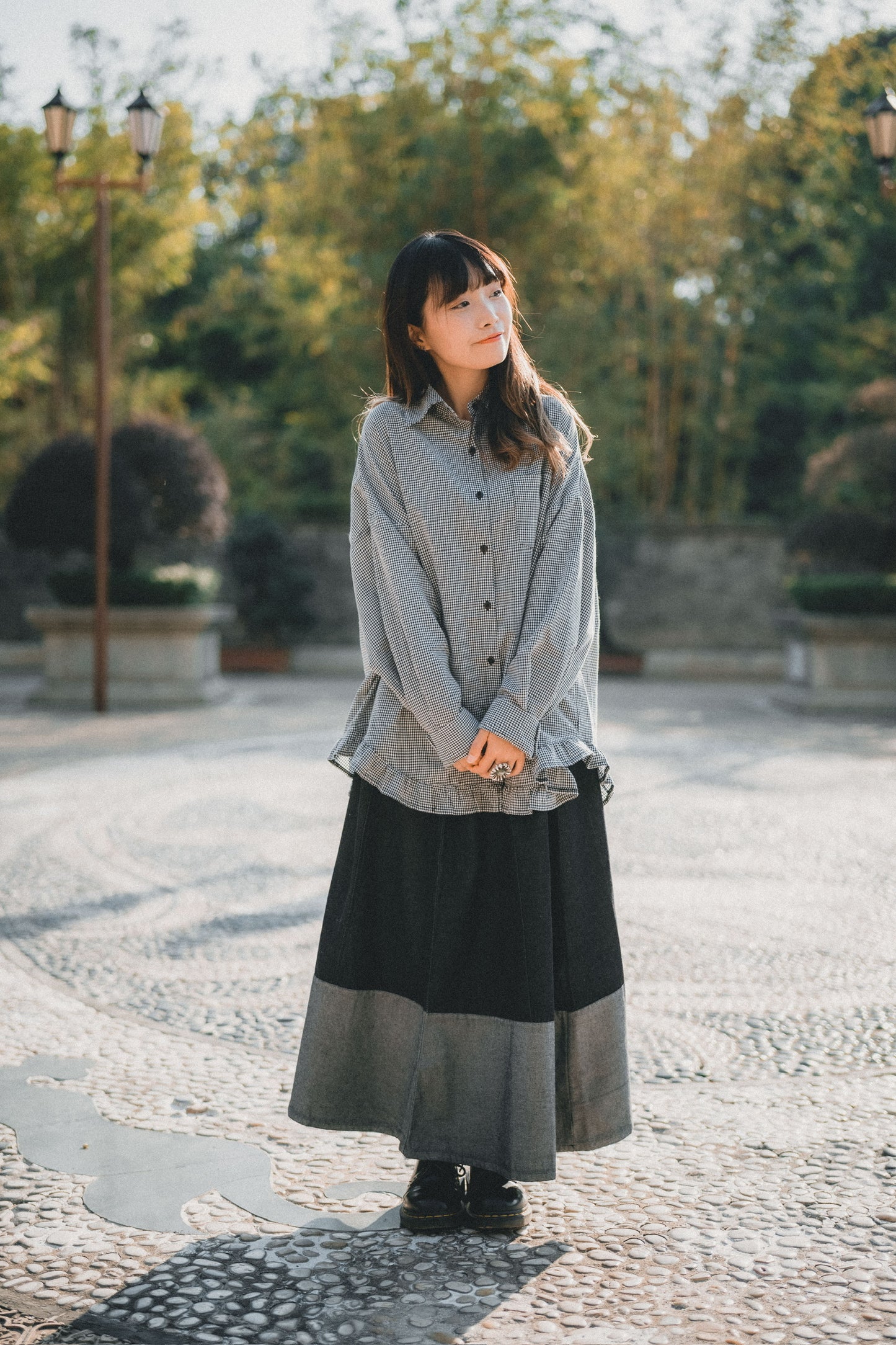 森系🌿 復古寬版拼色牛仔半裙|2色入