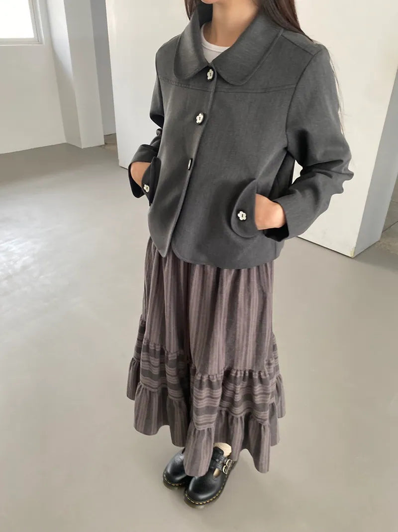 復古條紋彈性長裙|1色入