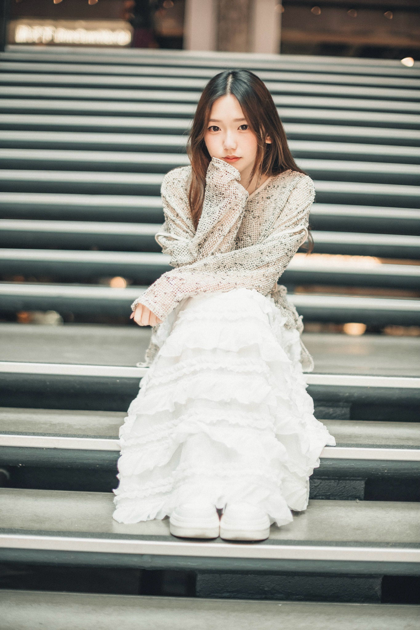 JP線粒點網格罩衫|3色入