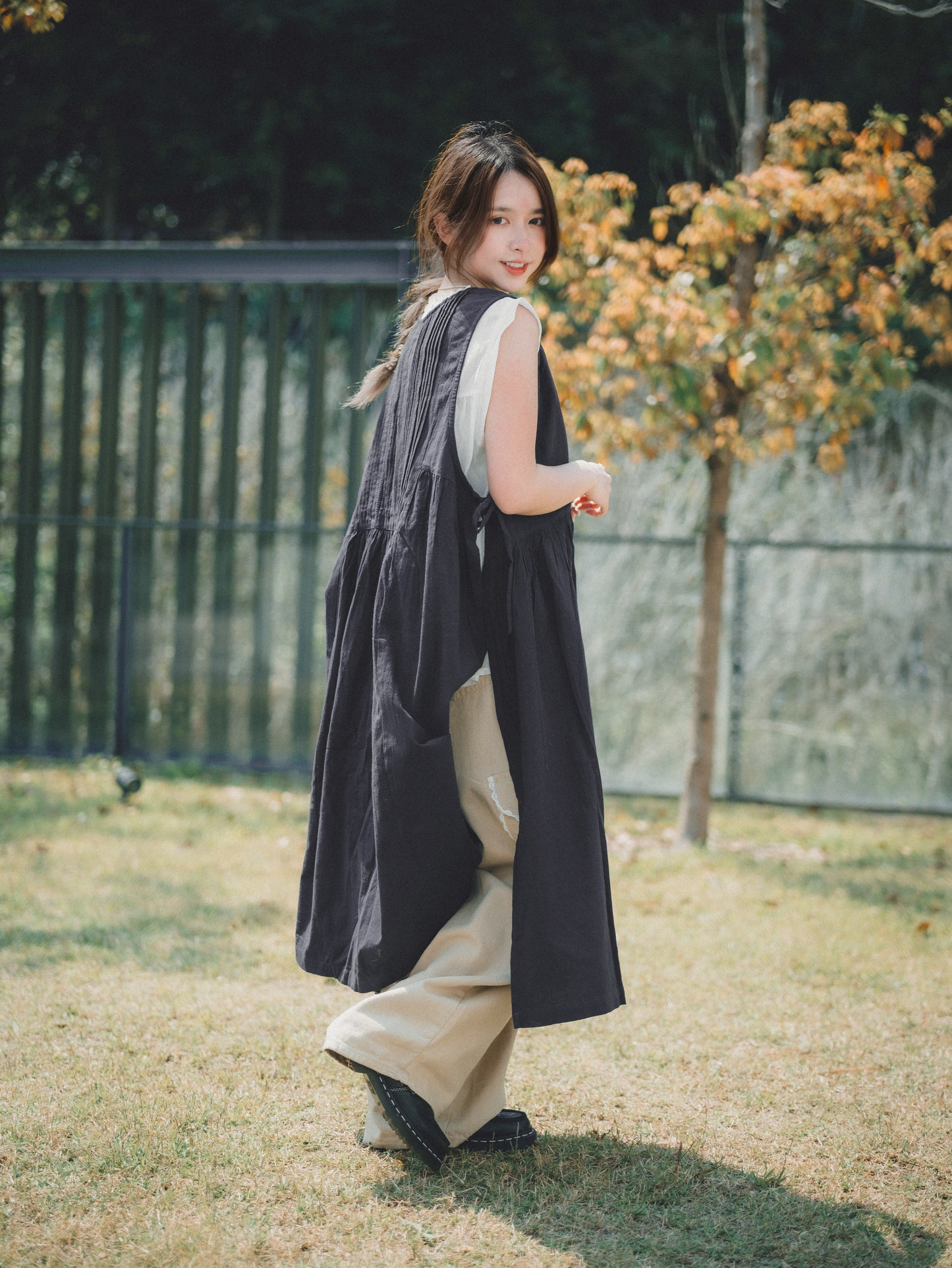 兩面 · 鈕扣 x 褶壓側綁帶ops|3色入