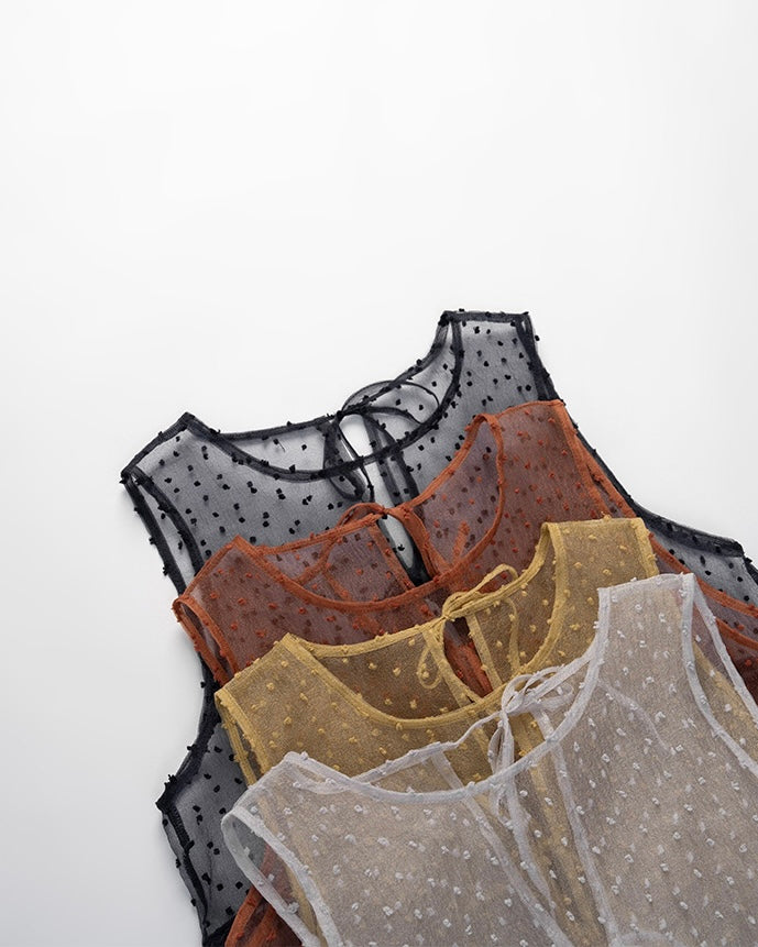 立體點點蛋糕下擺透膚綁帶罩衫|4色入