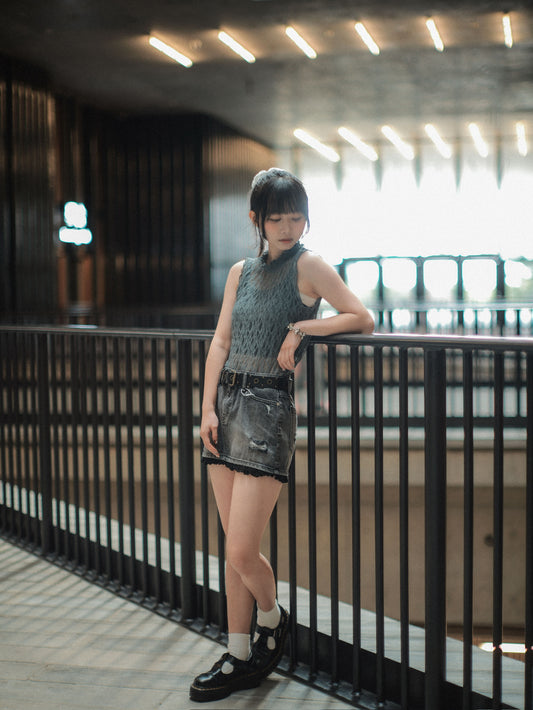 Sugar Lace Vintage Washing Denim Mini Skirt | 2 colors