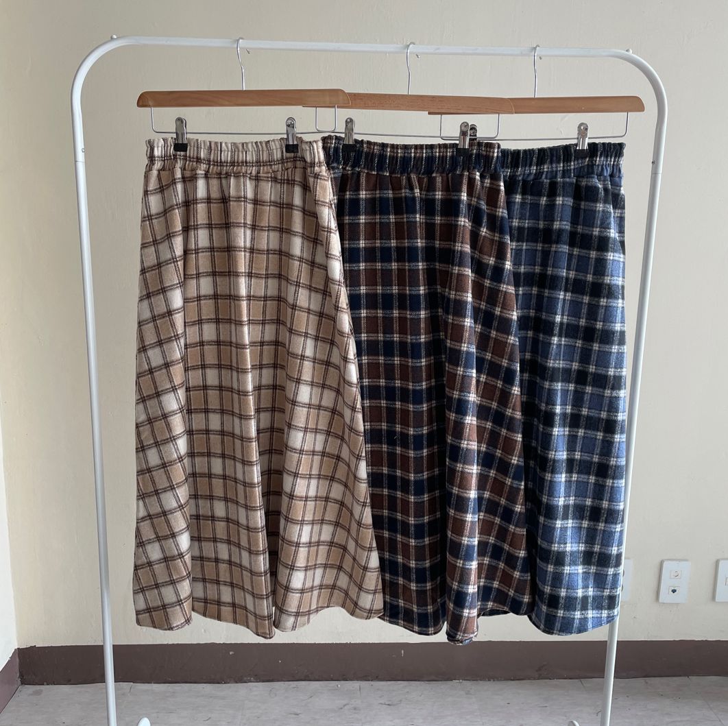 絨面格子A字半身裙|3色入