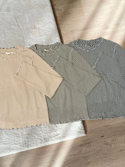 QQ細格紋Ruffle Top｜3色入