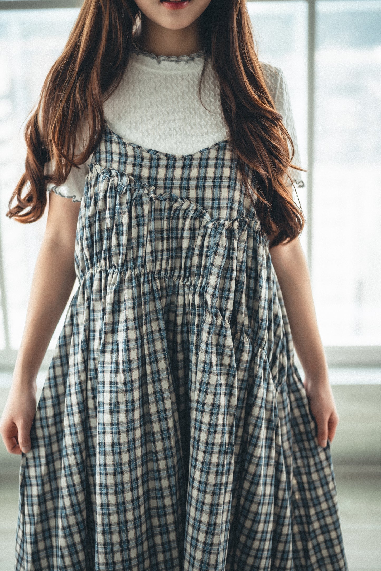 夏季色系🍬格子斜ruffle吊帶ops｜3色入