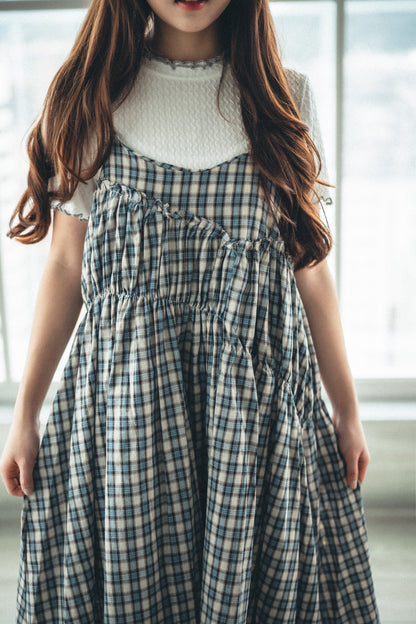 夏季色系🍬格子斜ruffle吊帶ops｜3色入