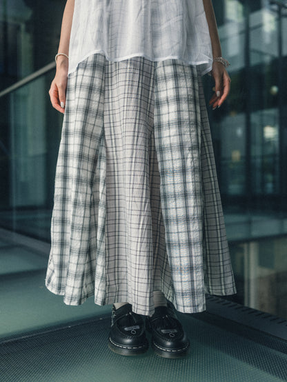 超美▪️復古拼接格紋半身長裙｜2色入