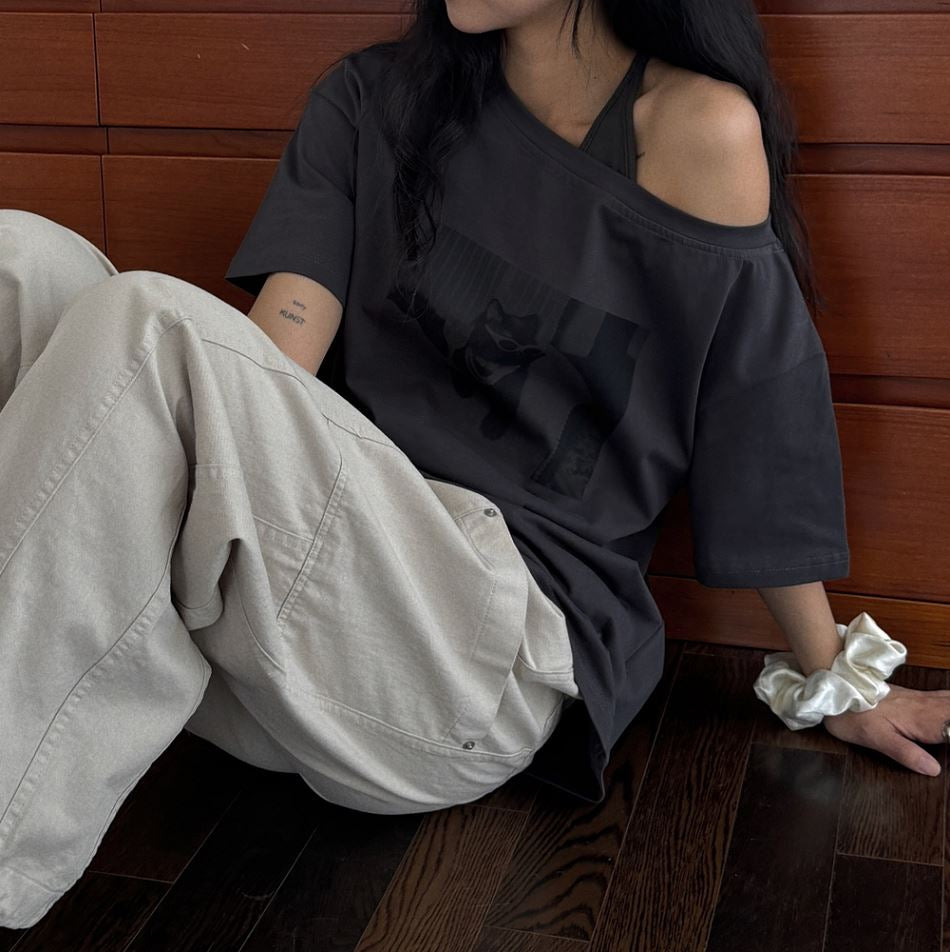 黑超貓貓🕶️ 露肩T-shirt｜2色入