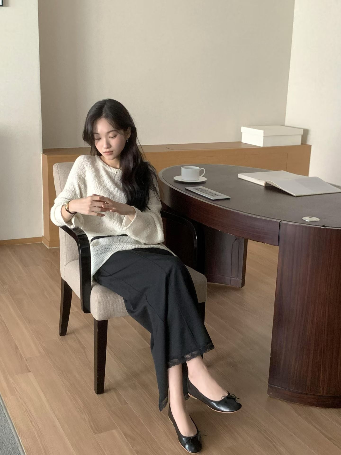 粗呢花羊毛寬身針織上衣｜1色入