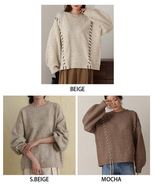 曲奇趣趣🍪 拼色粗縫繫帶針織上衣｜3色入