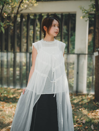 𝟤-𝗐𝖺𝗒仙氣綁帶直條透紗𝗈𝗉𝗌｜4色入