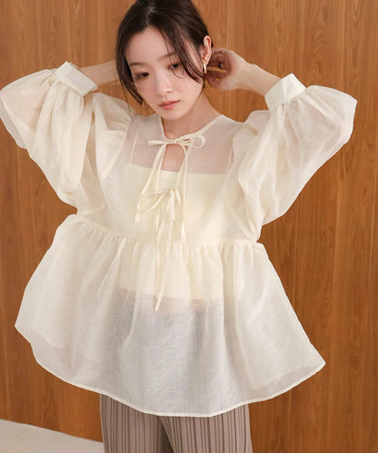 JP輕透綁帶襯衫blouse｜3色入