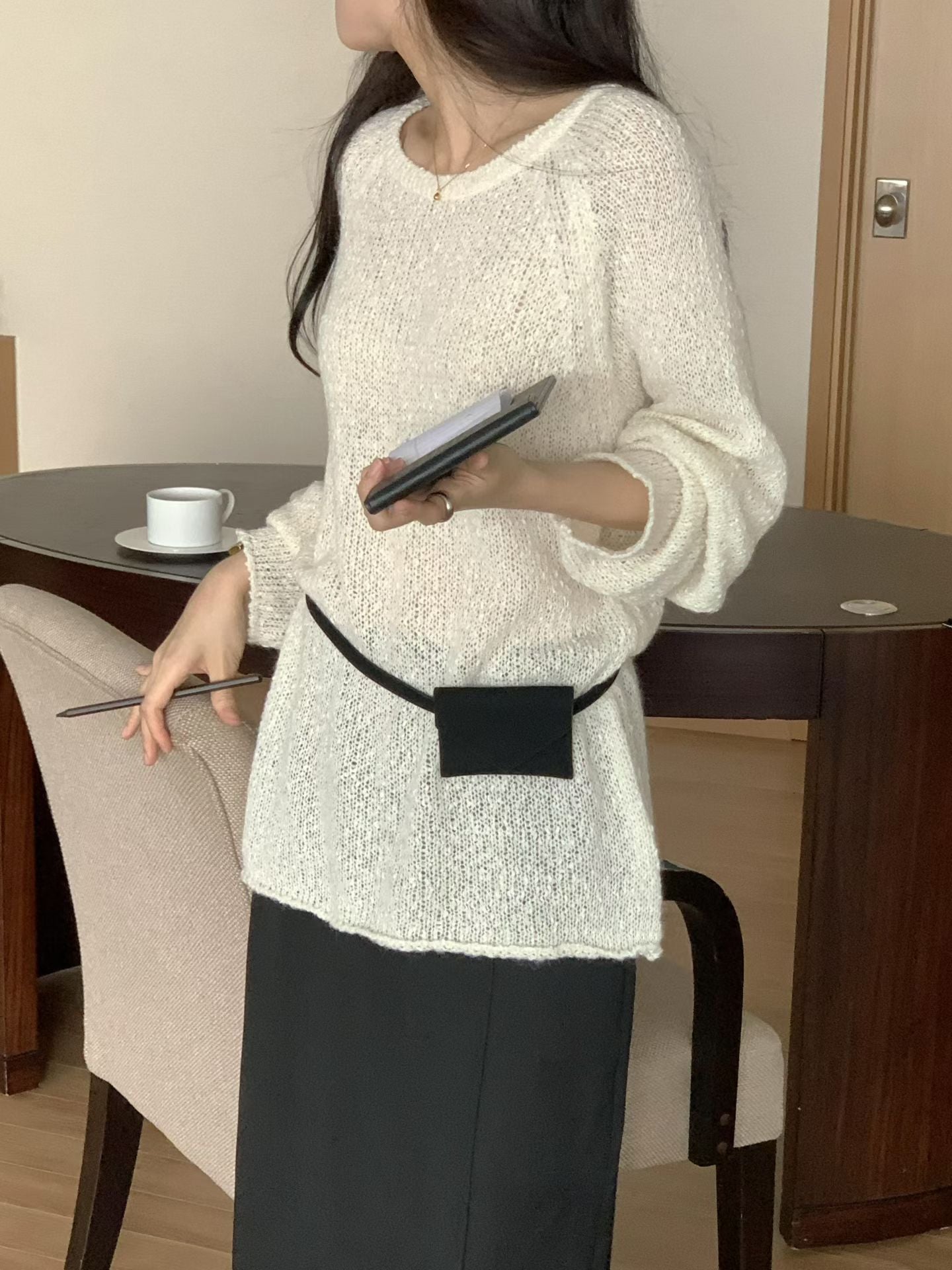 粗呢花羊毛寬身針織上衣｜1色入