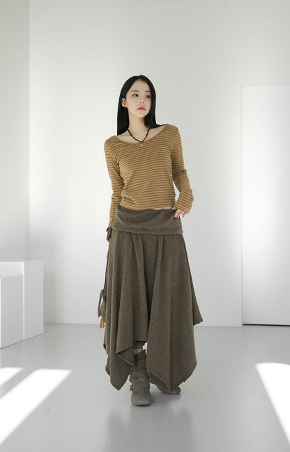 不對稱下擺中長版半裙｜2色入