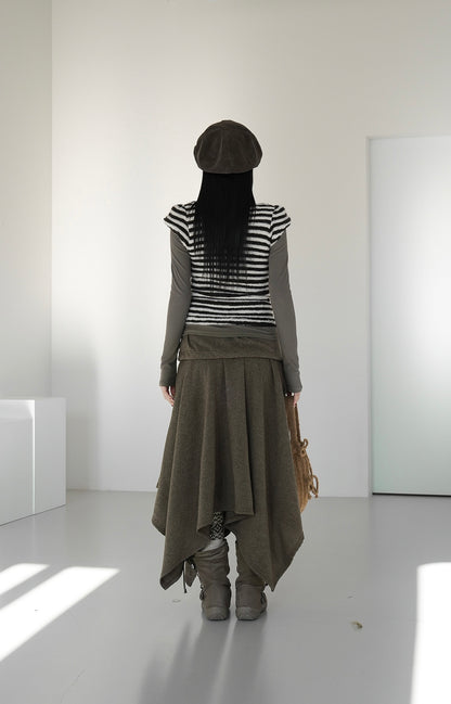 不對稱下擺中長版半裙｜2色入