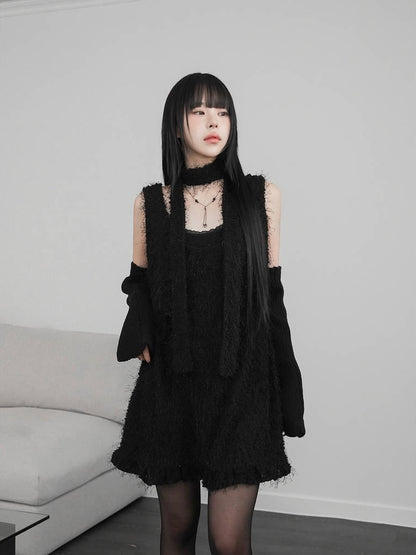 毛絨寬鬆方領無袖mini OPS｜2色入