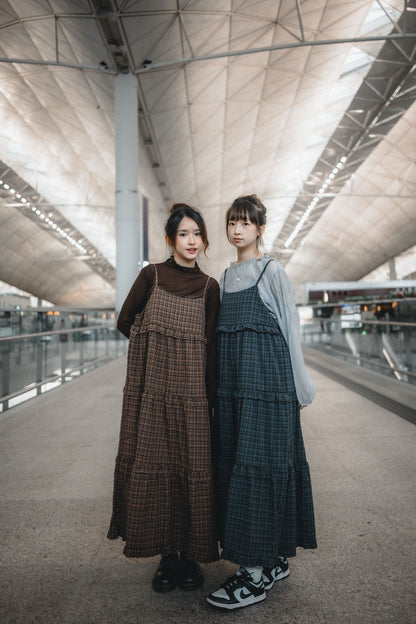 秋冬🟤格紋Ruffle OPS｜4色入