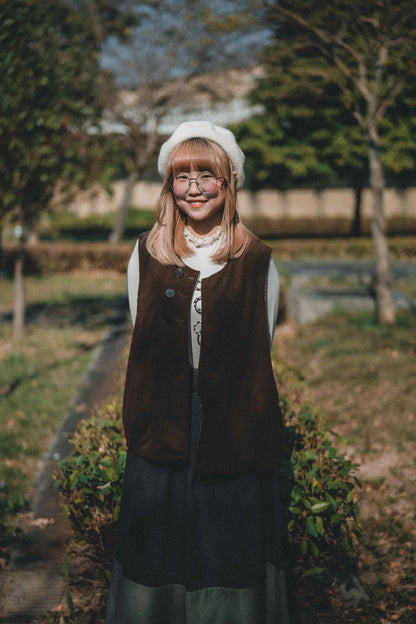 兩面穿QQ格仔鈕扣馬甲｜2色入