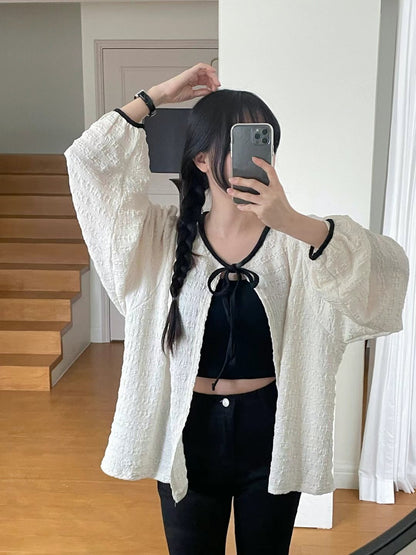 泡泡質蝴蝶結綁帶外搭｜2色入