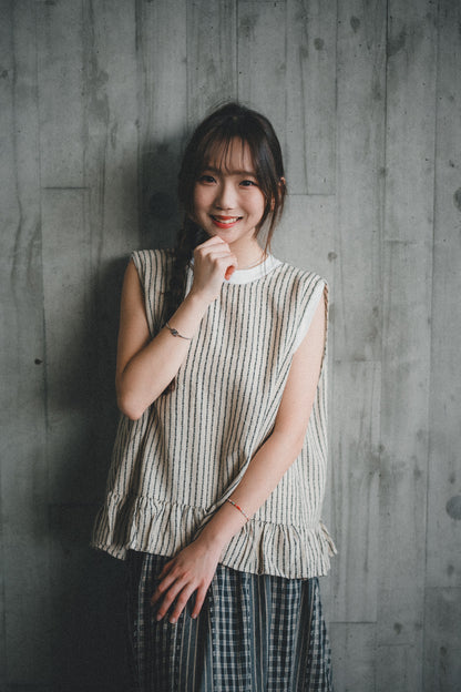 無印風 · 麻質2WAY直紋綁帶背心外搭｜2色入