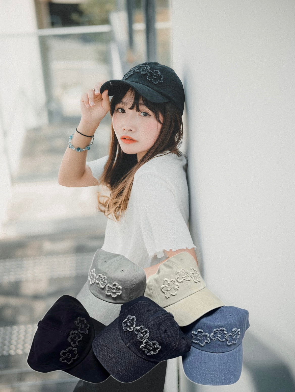 Vintage Flower Denim Cap｜5色入