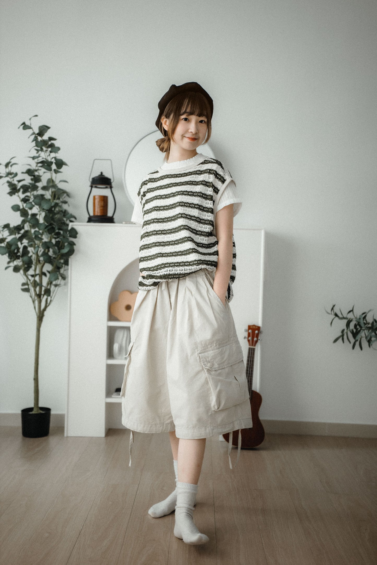 OVERSIZE洞洞條紋VEST｜2色入