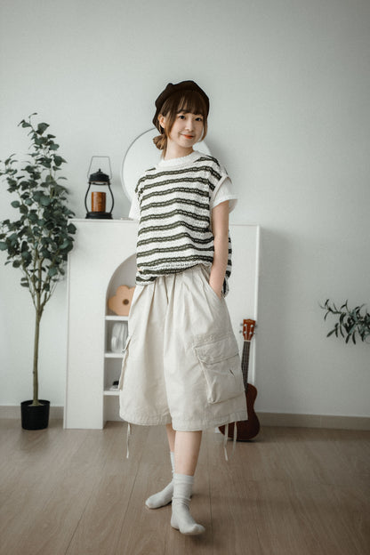 OVERSIZE洞洞條紋VEST｜2色入