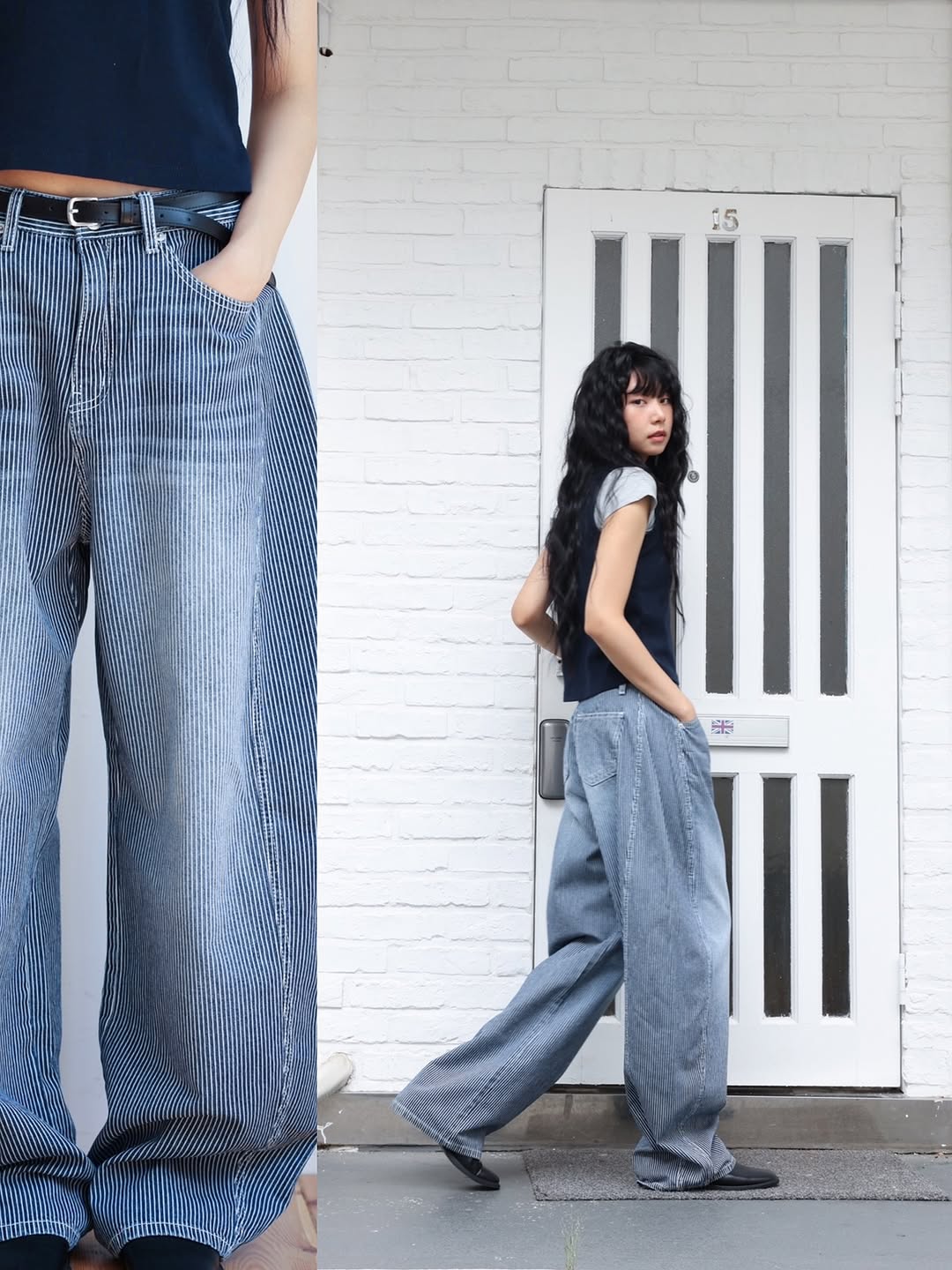 Stripe寬型斜切口氣球褲｜2色入