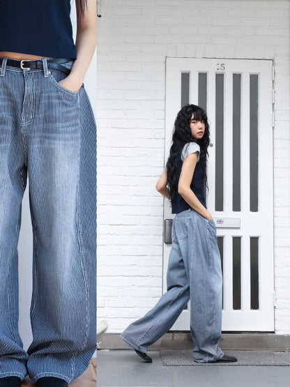 Stripe寬型斜切口氣球褲｜2色入