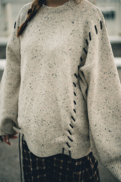 曲奇趣趣🍪 拼色粗縫繫帶針織上衣｜3色入