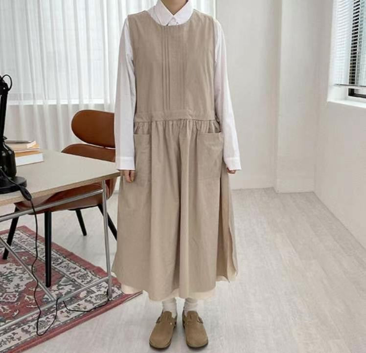 風琴摺紋側綁帶棉麻背心OPS｜2色入