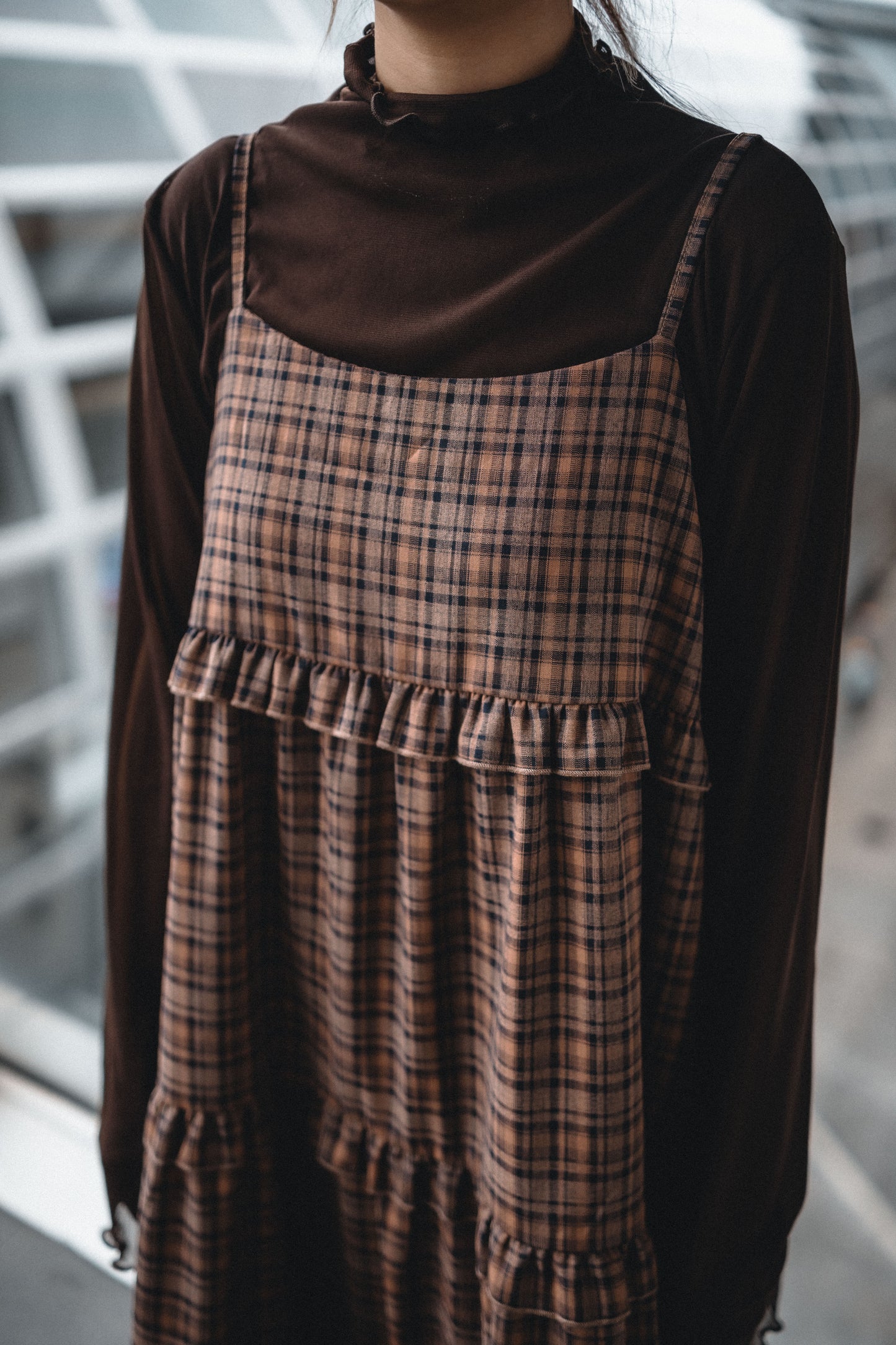 秋冬🟤格紋Ruffle OPS｜4色入