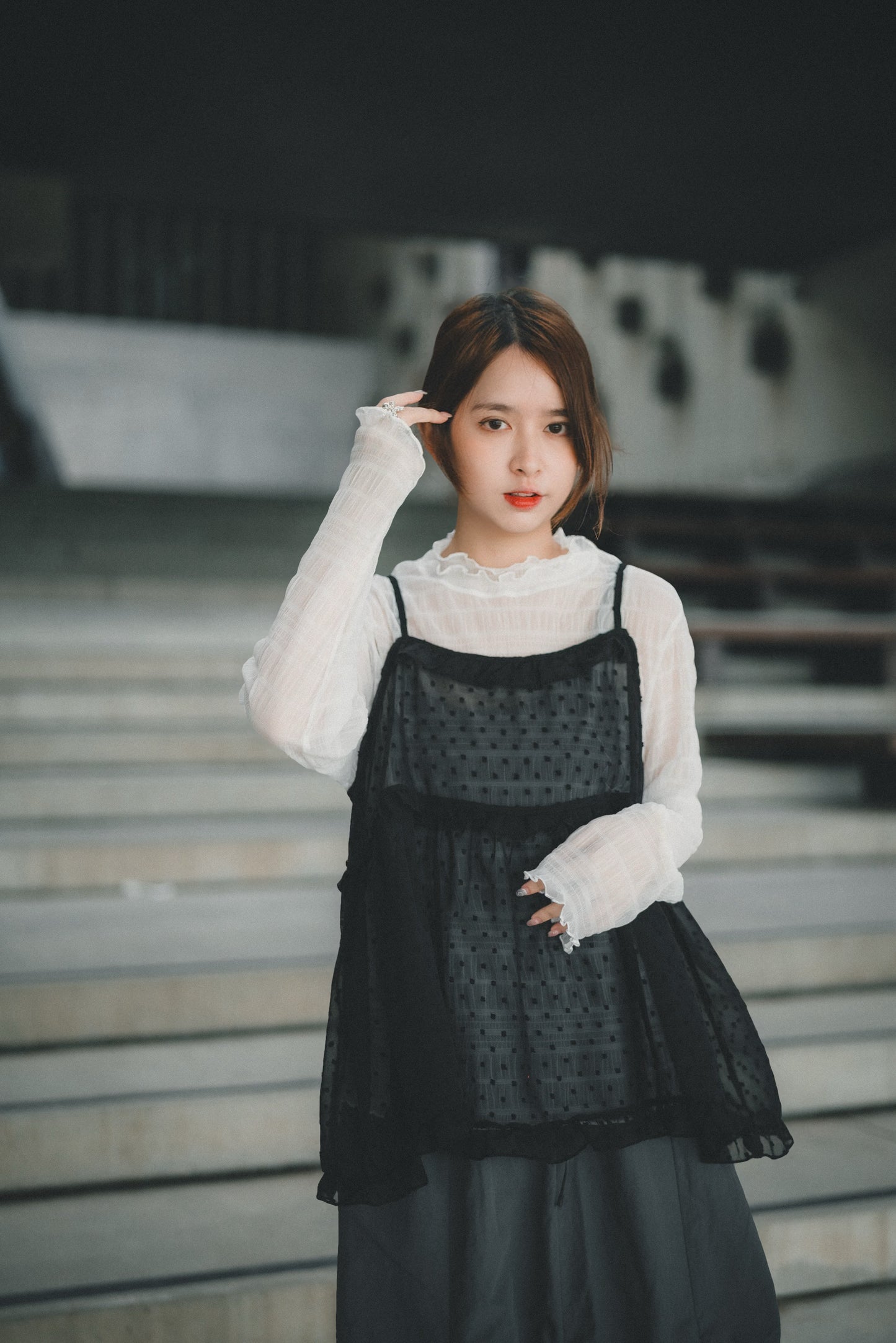 粒粒點花 ✿ 𝚛𝚞𝚏𝚏𝚕𝚎輕透背心layer｜3色入