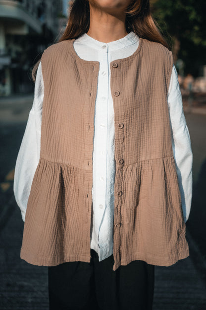 百搭易襯！圓領粒粒格紋襯衫｜3色入