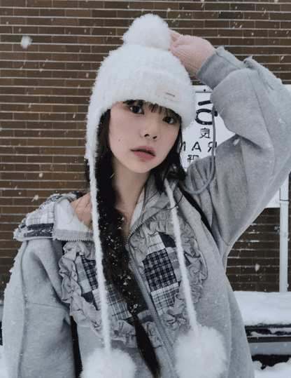 花邊拼布心心連帽拉鍊外套｜2色入