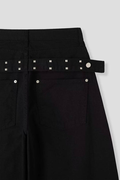鉚釘半腰帶彎刀褲｜1色入