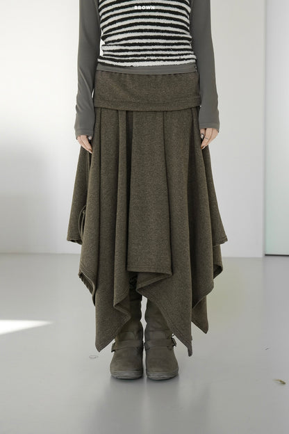 不對稱下擺中長版半裙｜2色入