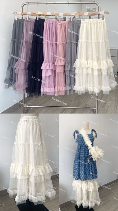 多層🌸 花邊蛋糕紗紗半裙｜7色入